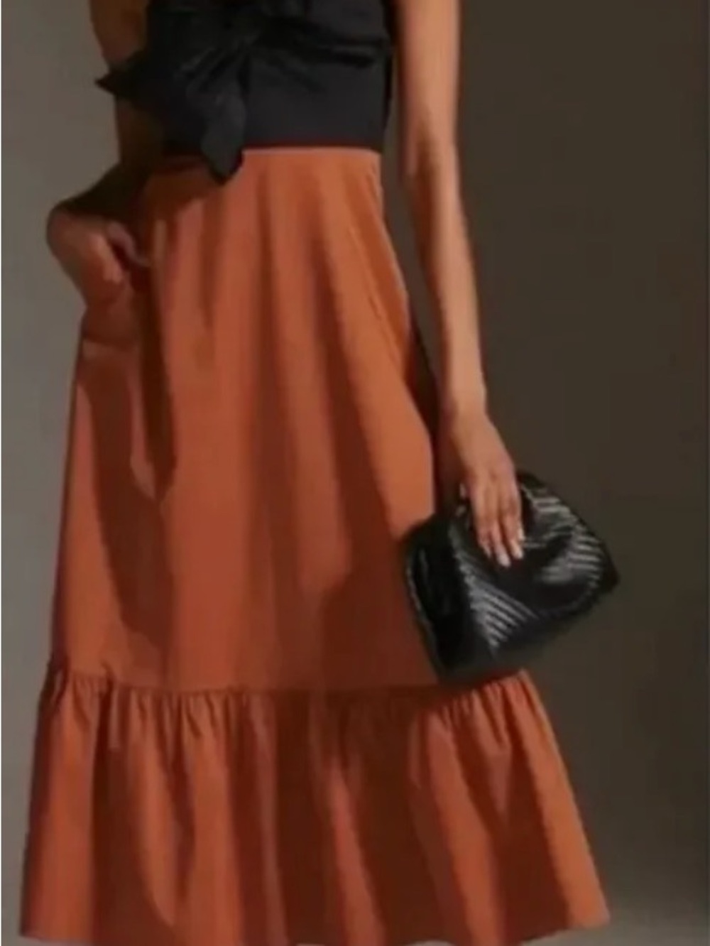 NEVER WORN- Anthropologie Black and Brown Strapless Midi Dress with Front Bow - Picture 6 of 6